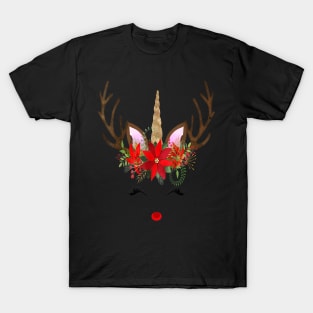 unicorn face reindeer antlers christmas T-Shirt